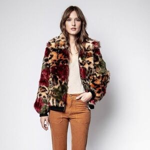 ZADIG & VOLTAIRE Fanny Patchwork Jacket Faux Fur Plush